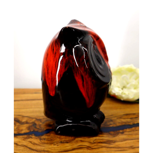 Vintage Canuck Pottery Black Owl with Red Drip Glaze Coin Bank, Evangeline Ware - Picture 4 of 5